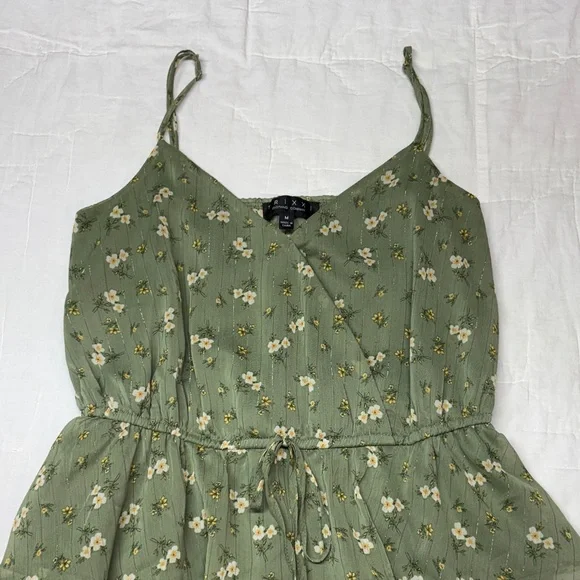 Cottagecore Sage Green Floral Tiered Ruffle Mini Babydoll Dress Coastal Cowgirl - Picture 3 of 13